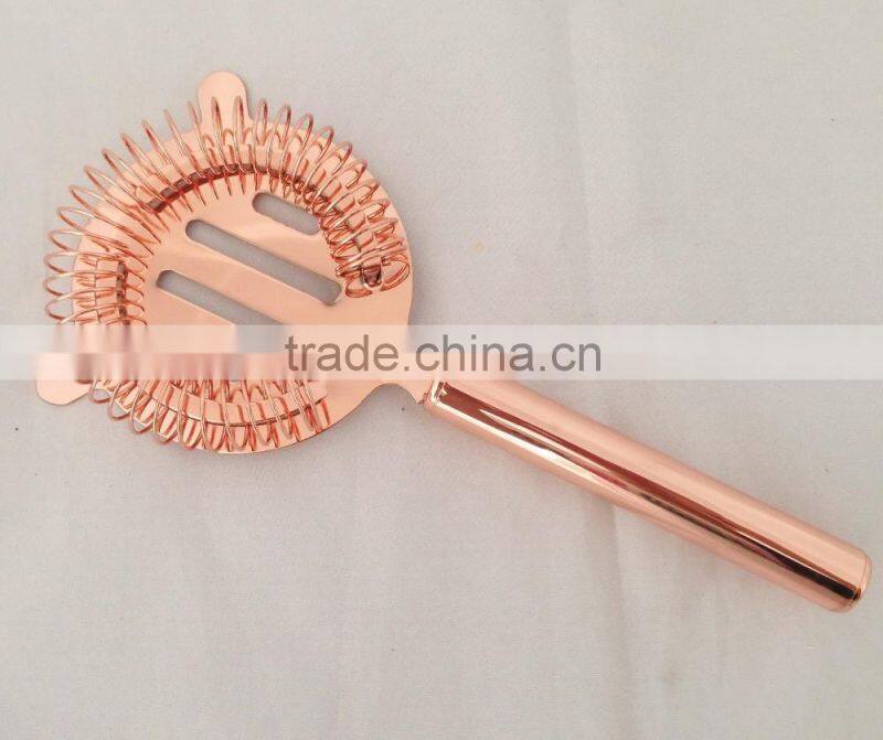 Stainless steel cocktail strainer with hollow handle with copper plated color