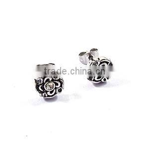 Black stainless steel women jewelry flower stud earrings