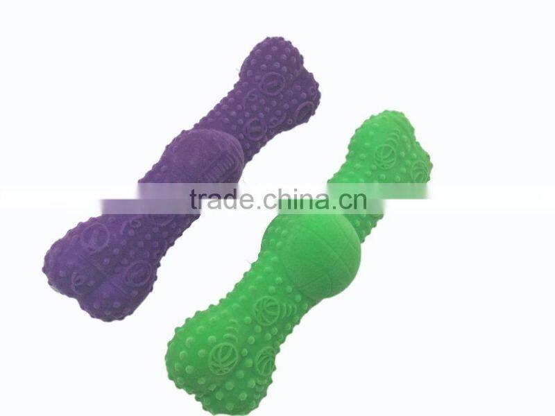 cheap ball bone shaped flocking vinyl pet dog squeaky chew toy