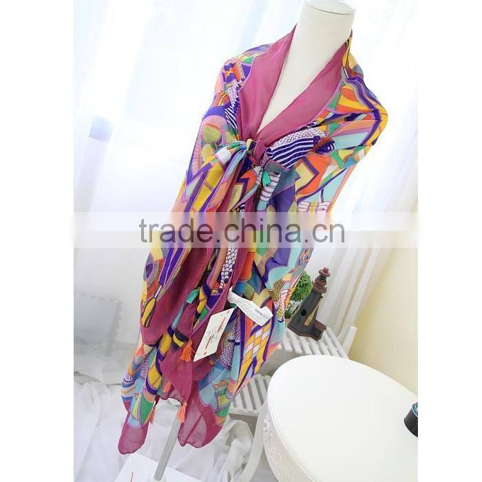 Colorful Tassels Printed Women Lady Daily Holiday Travelling Pashmina Shawl