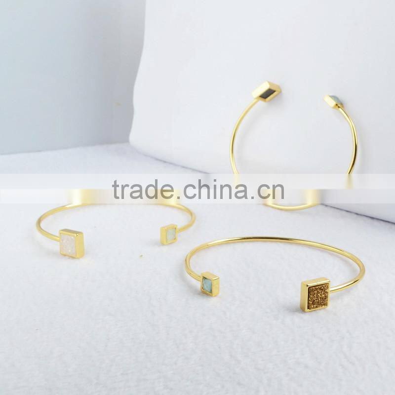 Endless jewelry customer design adate druzy chalcedony bezel bracelet bangle cuff