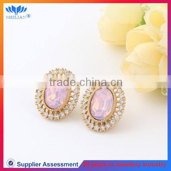 Fashion design pink color rhinestone and metal stud earrings for women
