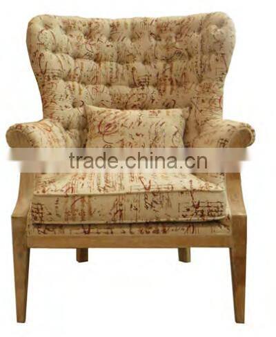 Antique oak frame French upholstery wing chair