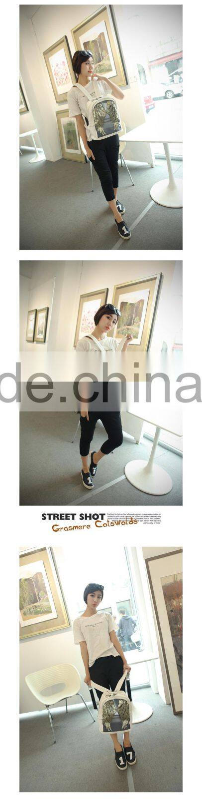 Korea fashion paillette women leather backpack outdoor bag