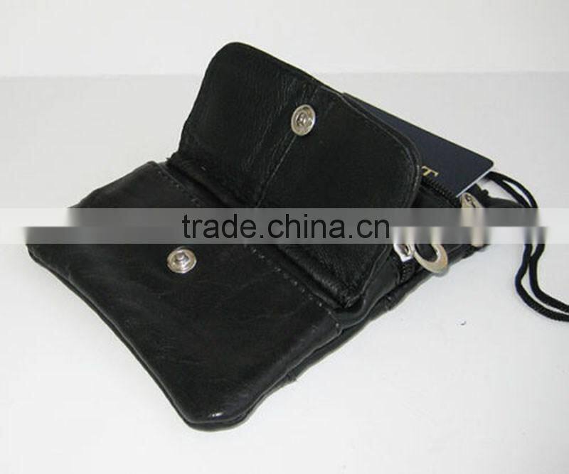 Cow Leather Passport Holder Card Holder Neck Pouch Wallet for Travel