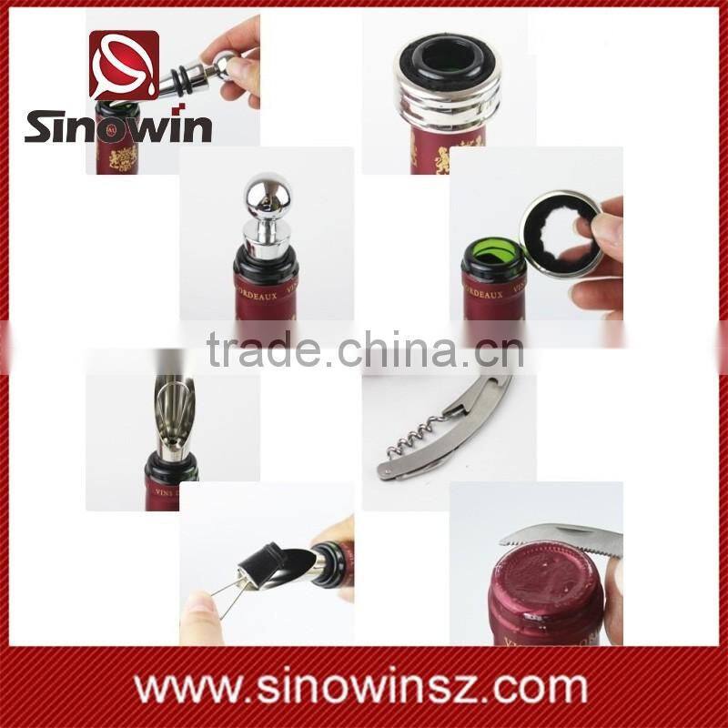 4 Piece Wine Corkscrew Wine Pourer Wine Stopper Wine Collar Wine Accessories Bar Set