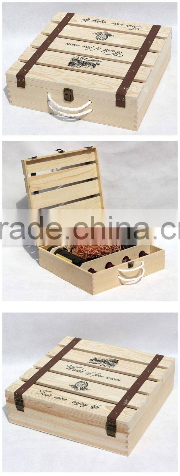 Custom Unfinished Pine Wood Wine Gift Box
