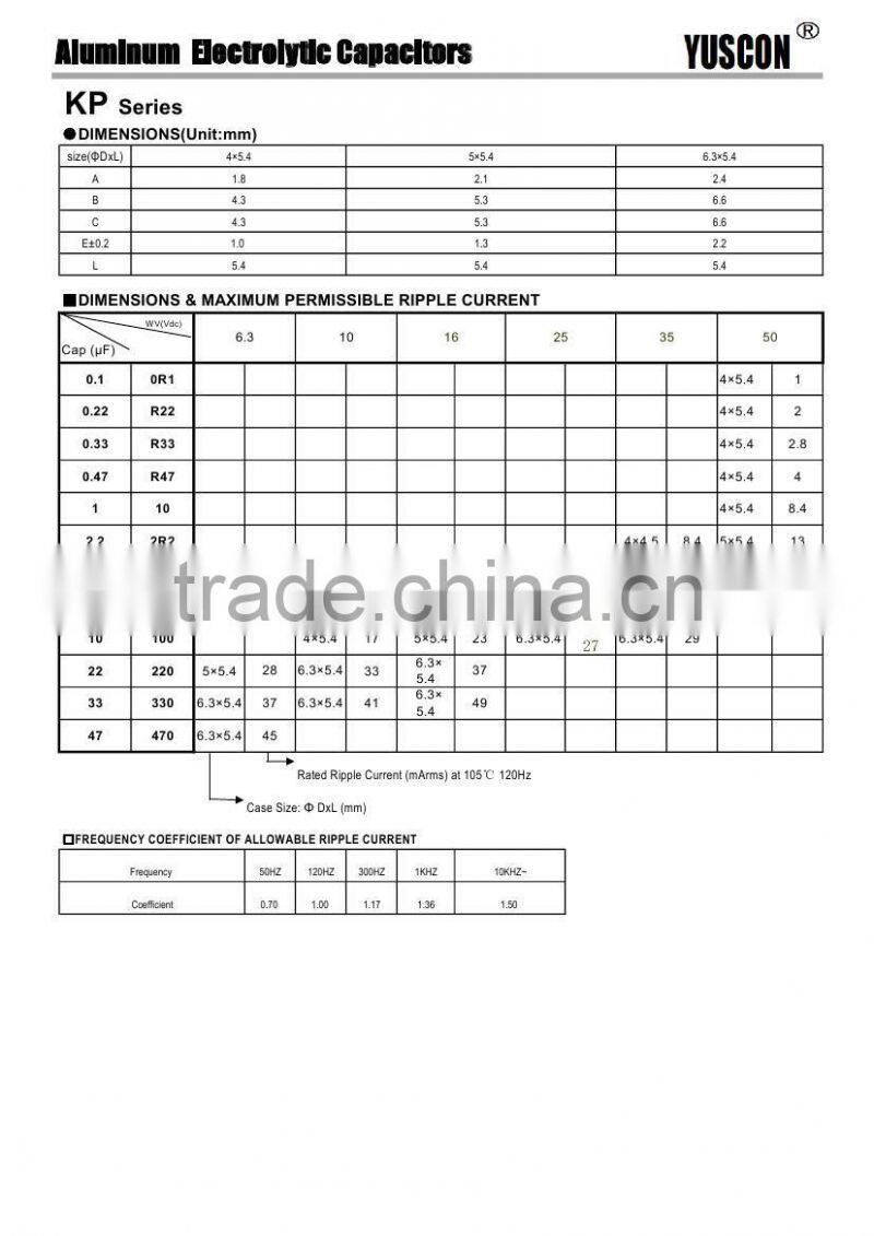 SMT aluminum electrolytic capacitors 1uf 1000v