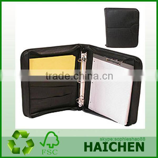 Black Leather Zippered 3 Ring Binder / Folder / Portfolio