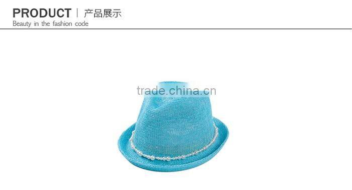 Korean style head accessories paper straw hats women pearl fedora hat