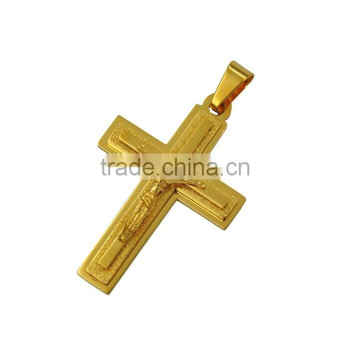 Latest design fashion jewelry gold plated stainless steel Jesus cross necklace pendant