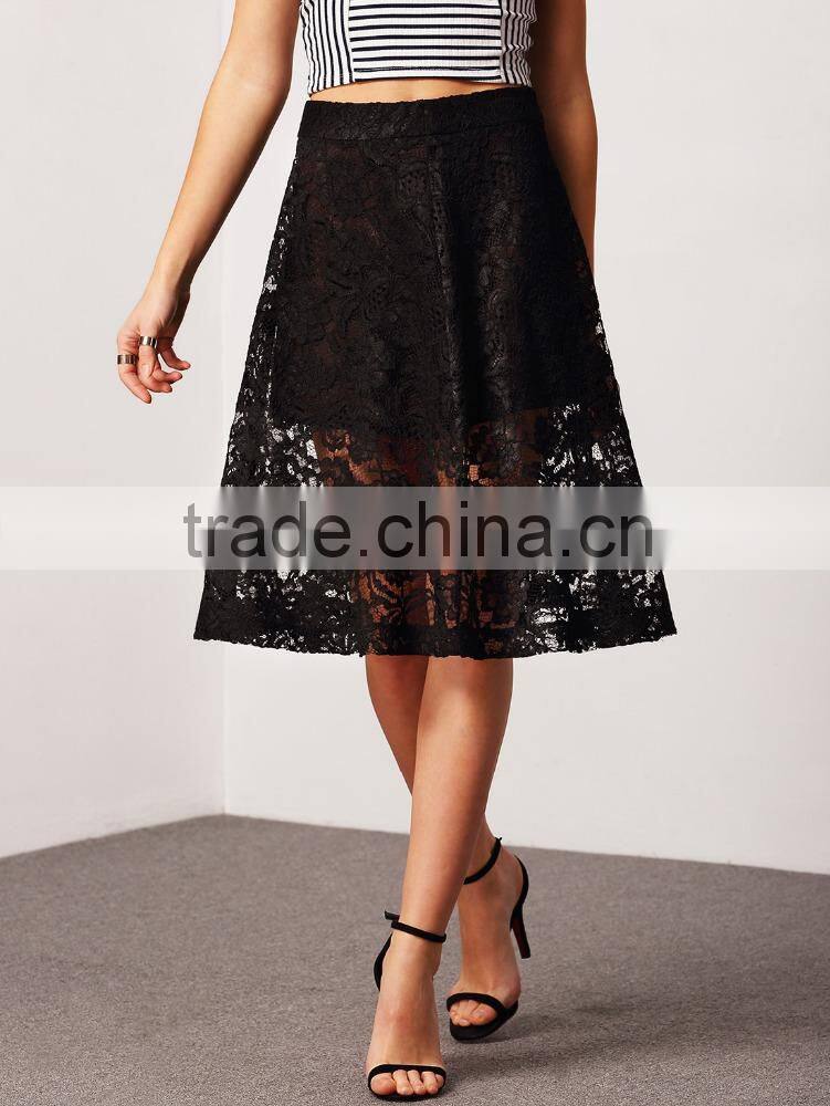 ladies sexy perspective 2 layers lace skirt