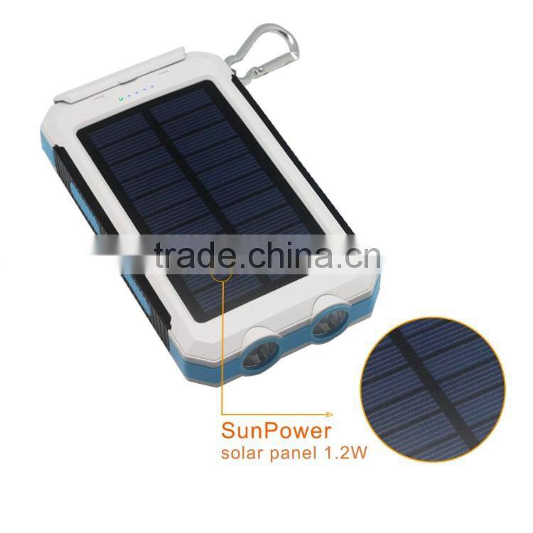 emergency sos waterproof solar charger power bank led flashlight 8000 mAh