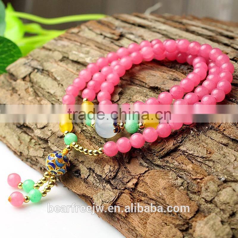 Natural Watermelon Color Malaysian Jade Buddhist Prayer Beads Tibetan Mala Wrap Bracelet