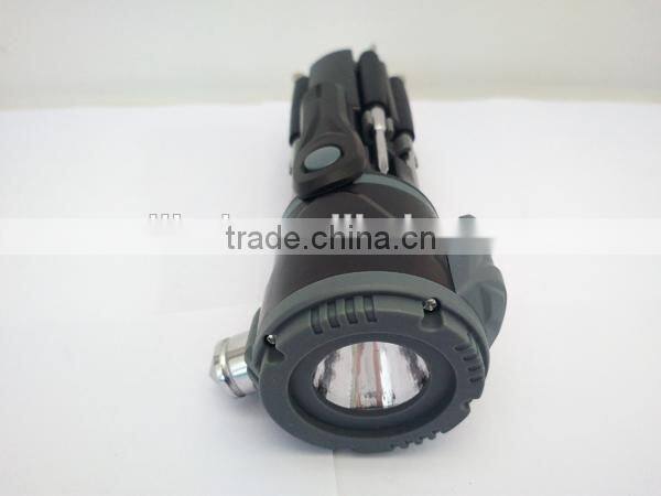 QC-208 12 IN ONE high quality multi function car emergency hammer , strong bright torch, screwdriver set, hand tool