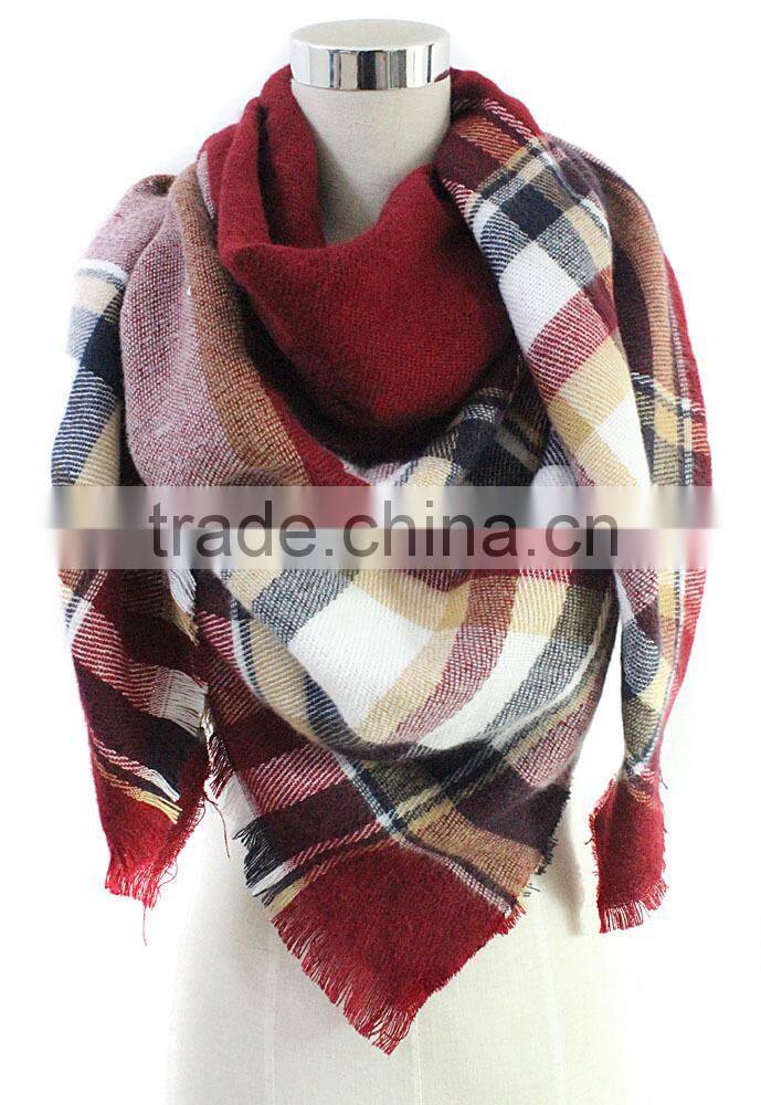 blanket square oversize black and white tartan shawl