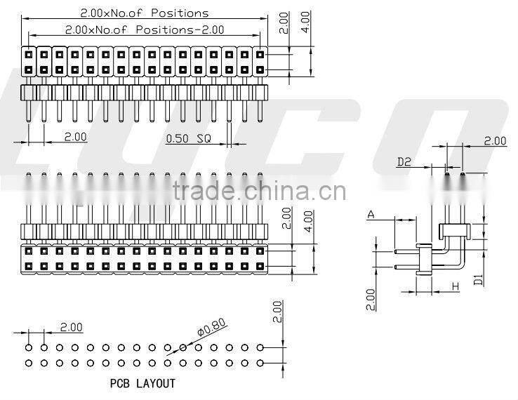 Dual Row Right Angle DIP Type Pin Header Connector