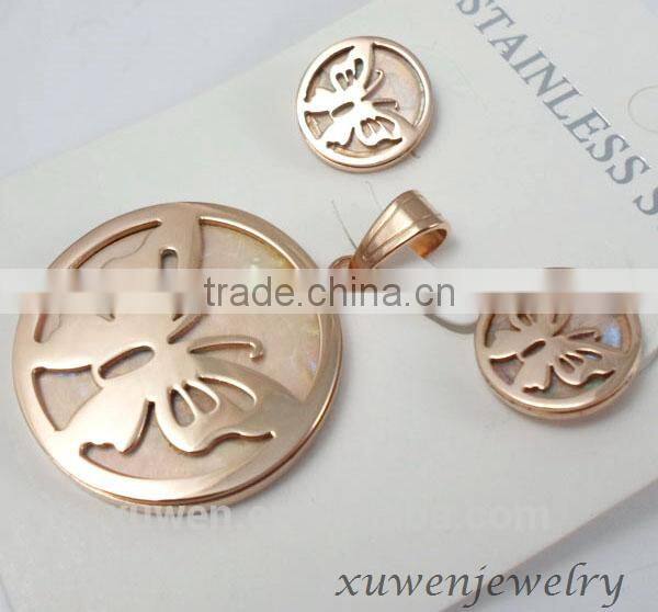 natural shell rose gold color stainless steel jewelry sets for woman
