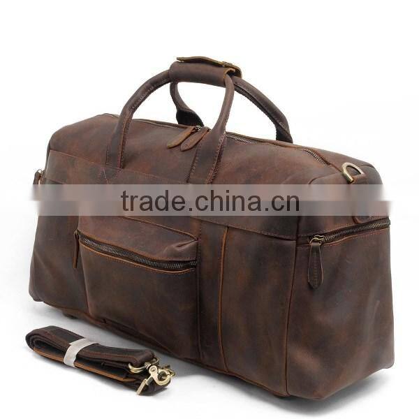 High Quality Cowhide Leather Duffle Weekend Bag