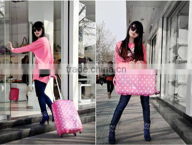 2015 China Factory Lovely Pink Wave Point Printing luggage for Girls ,ABS /PC Light luggage