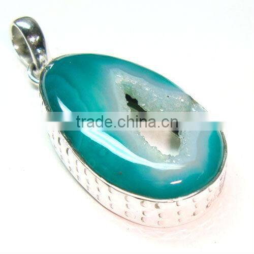 925 Sterling Silver Tibetan Turquoise Semi Precious Gemstone Pendant