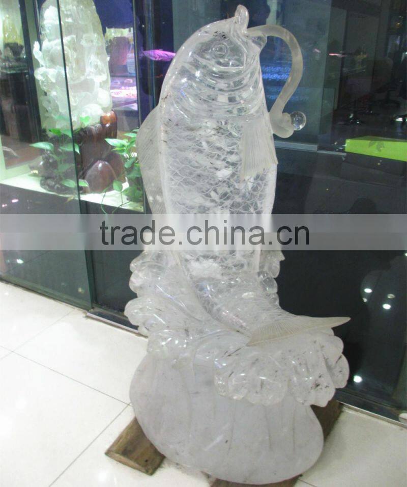 Animal design fish shaped transparent crystal fish crystal carving fish