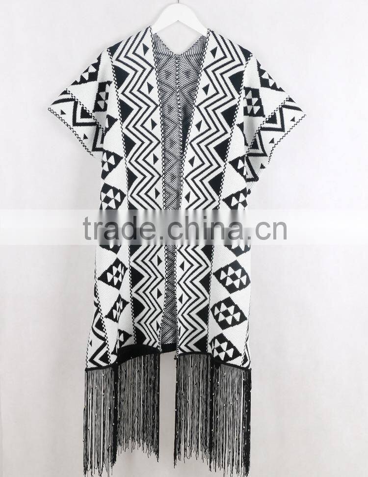 spring autumn womens knitting jacquard loose cardigan poncho sweater