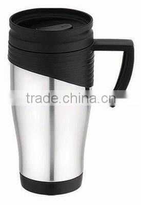 Customed promotion plastic travel mug with stainless steel outer