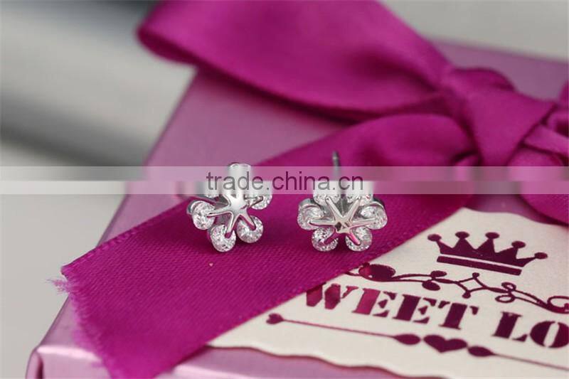 Alibaba website hot big high quality cute zircon flower crystal sterling silver earring findings