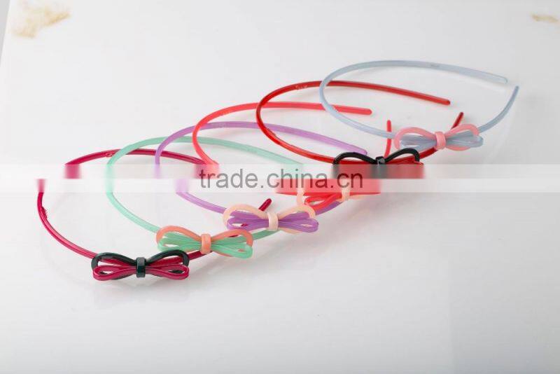 Handmade bow tie hair ornament for girls cheap plastic custom headband thin hair band with teeth