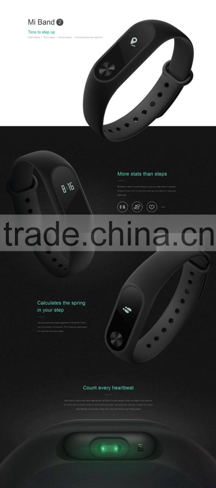 2016 original Xiaomi Mi Band 2 Miband Wristband Bracelet with Smart Heart Rate Fitness Touchpad OLED Screen Mi Band 2