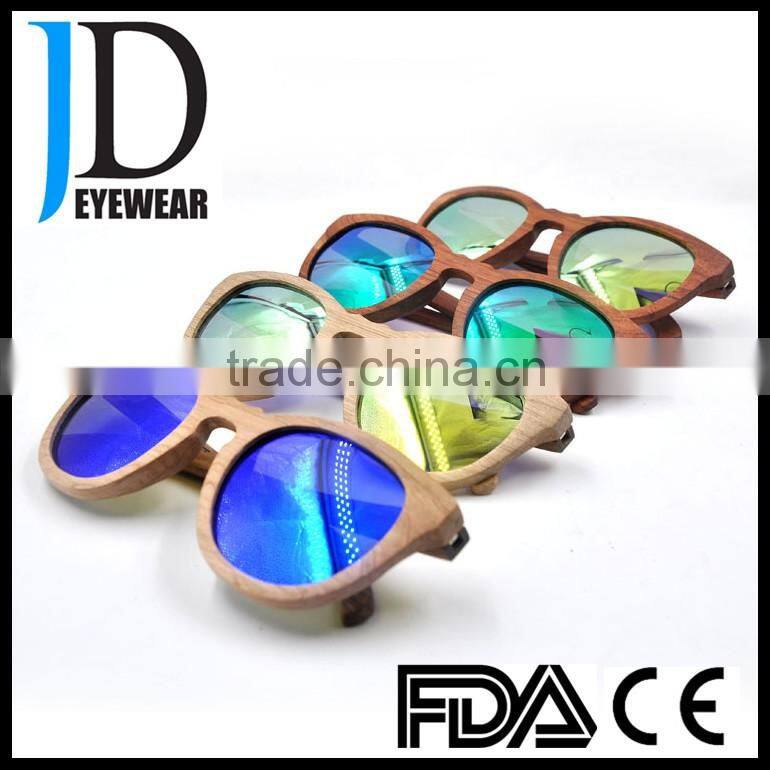 2016 latest trendy vintage blue mirrored lens zebrawood sunglasses