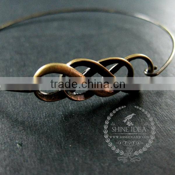 65mm diameter one end open antiqued bronze double infinity lover charm wiring fashion bangle bracelet 6450047