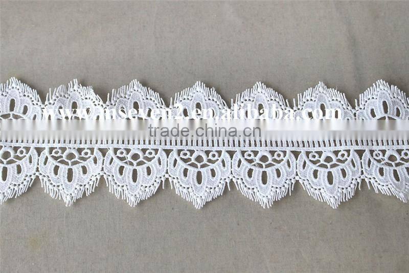 100 % polyester new fancy embroidery lace trim,scallop lace trim, eyelash crochet lace trim in white