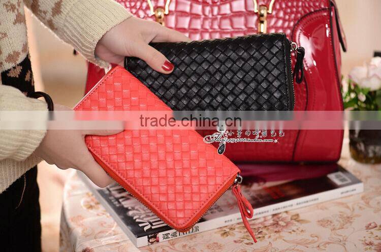 New Korean Weave Quilted Lady Long Zipper PU Leather Purse Stylish Girls Clutch Wallet Zip Around Fashion Change Purse