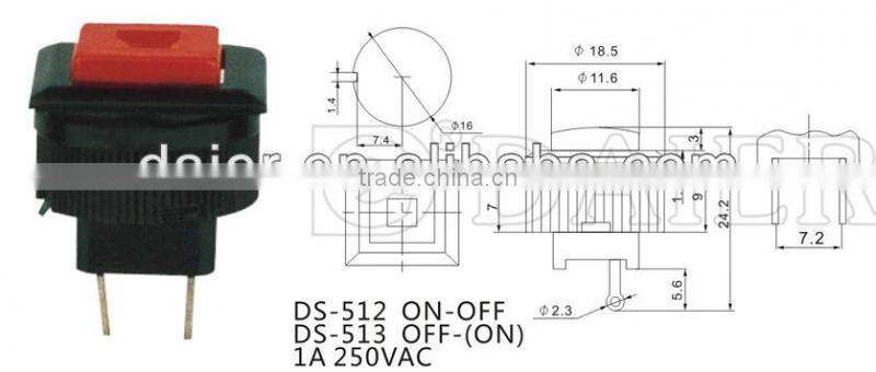 DS-512 ON-OFF 16mm locking push button switch