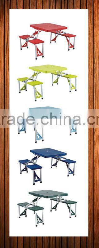 Picnic Time Blue Folding Table with Seats