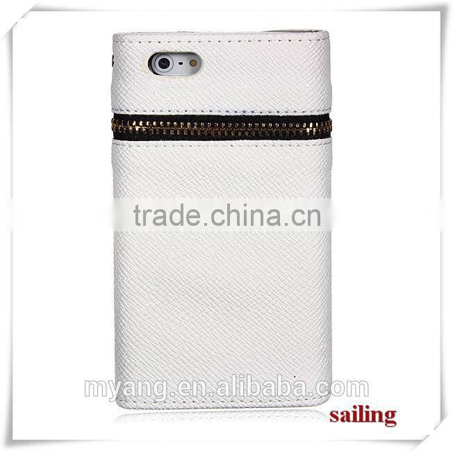 Wholesale Luxury Zippered Leather Wallet Flip Case For Apple iphone 6 With Corsair, eather Wallet Flip Case For iphone 6