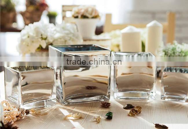New design wedding table floral ornaments square glass vase