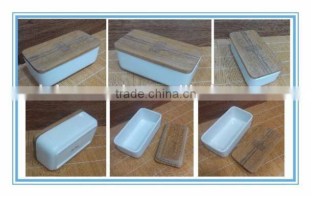 ceramic butter bowl wooden lid,food container lunch box storage box for food,ceceramic bento box with wood lid