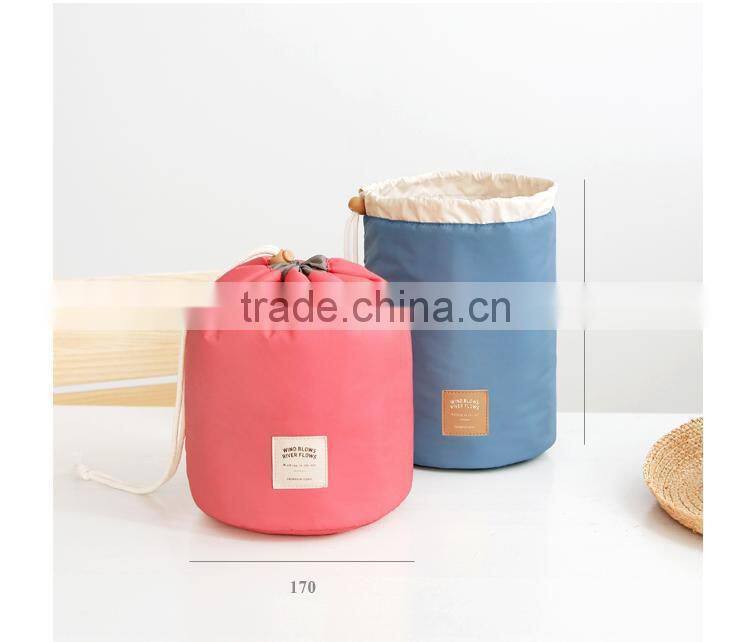 New han edition cylinder large volume waterproof draw string washing digital multifunctional travel to receive cosmetic bag