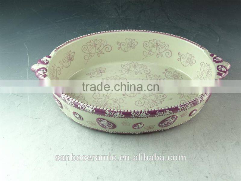 color print ceramic bake plate bakeware with handles in stocklots