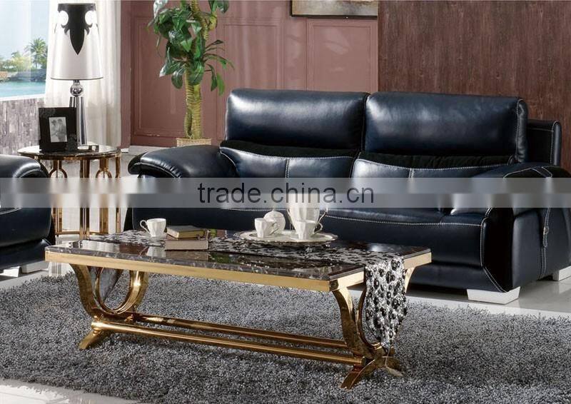 royal golden stainless steel coffee center table set with marble top