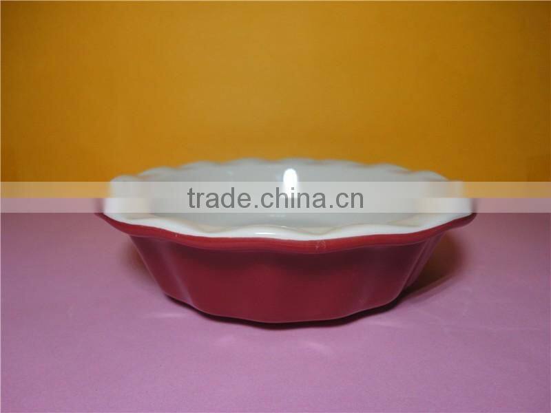 High quality wholesale red ceramic plate round pie plate