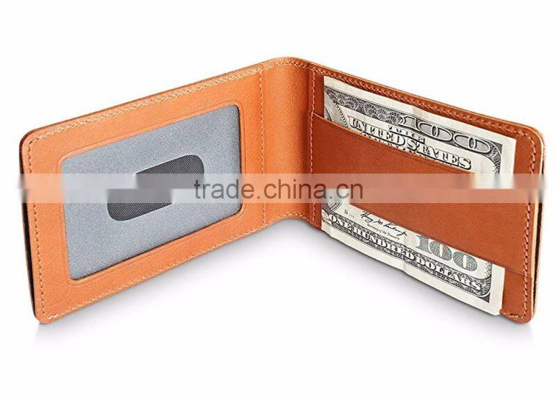 RFID Front Pocket Wallet Minimalist Wallet Slim Genuine Leather Card Holder