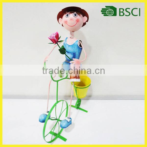 Colorful iron doll planter with bicycle