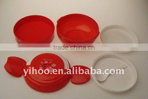 Good Quality 2 Layers Round Shape Plastic Lunch Box With Spoon Set