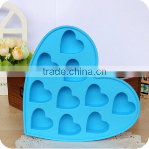 FDA 10 cavities BPA free ice cube tray, big love shaped silicone ice pan