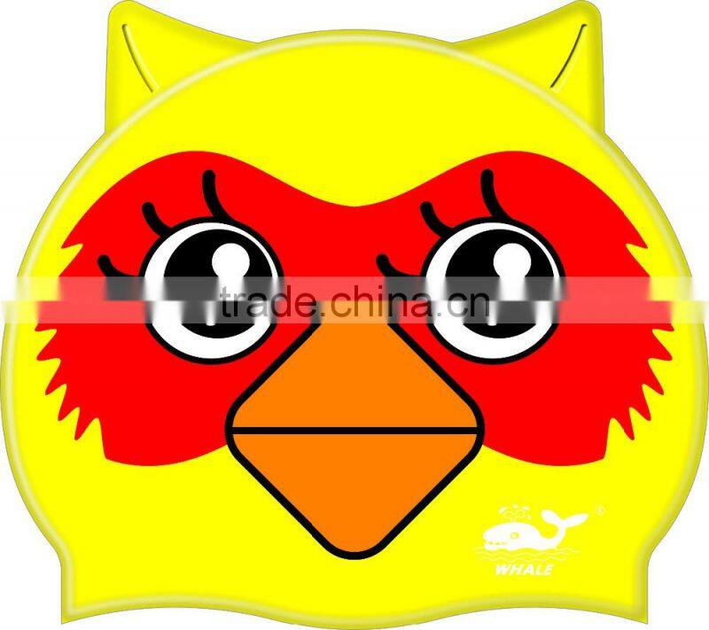 Waterproof kids swim caps love animal swimming caps silicone swim hat for chirdren