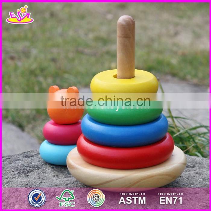 2017 new design colorful bear educational wooden baby stacking rings W13D137